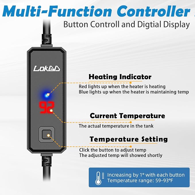 Upgraded 10W Intelligent Aquarium Heater,59°F-93°F Submersible Fish Tank Heater with Intelligent Digital Display Controller and Auto Power Off for 1-3 Gallon Freshwater Saltwater Fish Tanks