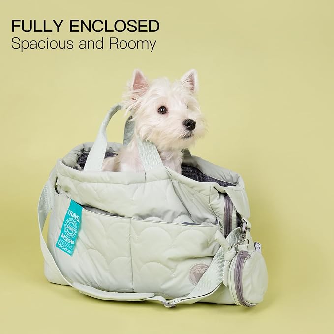 Macaron Cloud Pet Carrier Bag for Small Dogs and Cats, Lightweight Handheld Shoulder Crossbody Puppy Carrier with Storage Pocket, Breathable Expandable Pet Travel Carrier (Pea Green)