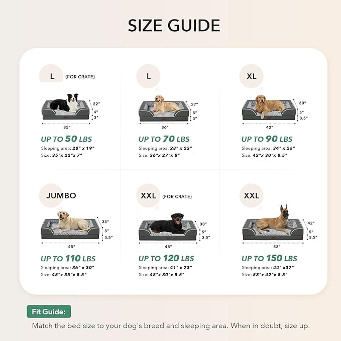 Orthopedic Dog Beds for Extra Large Sized Dogs 45x35 Inch, XL Waterproof Egg Crate Foam Dog Sofa Bed with Removable Washable Cover Big Pet Couch with Bolster & Non-Slip Bottom, Dark Grey
