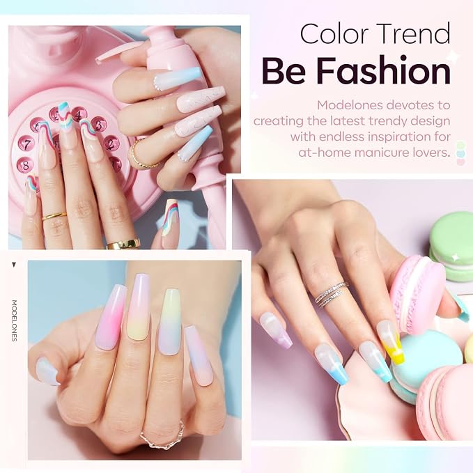 modelones 40 Pcs Gel Nail Polish Kit, 36 Colors 2026 Summer Spring Candy Pastel Gel Polish Set Soak Off LED Soft Light Purple Pink Blue Yellow Green with Base Coat& Matte Glitter Glossy Top Coat