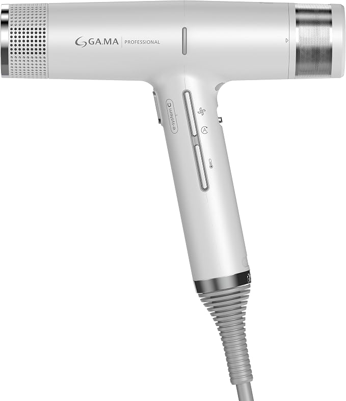 GA.MA iQ1 Perfetto Hair Dryer with 110,000 RPM Intelligent Brushless Motor, Oxy Active Technology, Auto-Clean & Washable Filter, Includes Diffuser & 3 Nozzles, Grey