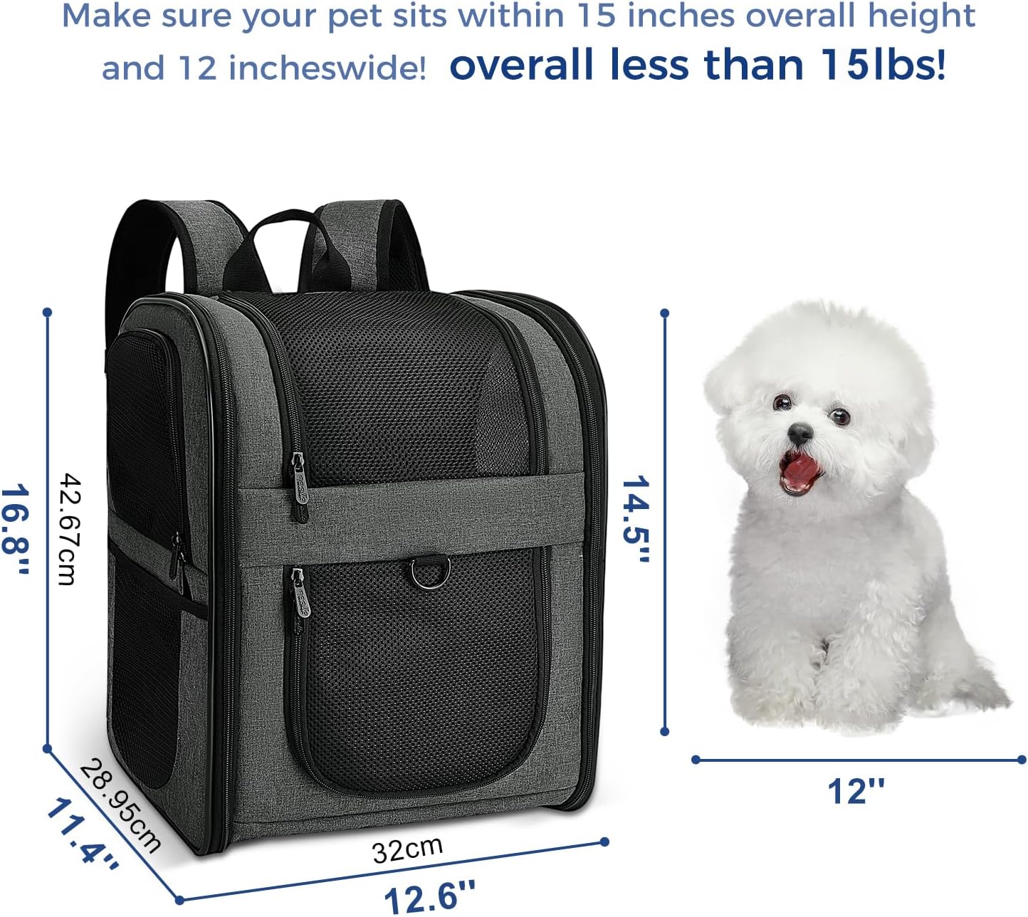 Apollo Walker Pet Carrier Backpack for 4-15lb Cats and Dogs, Puppies, Safety Features and Cushion Back Support | for Travel, Hiking, Outdoor Use (Gray)