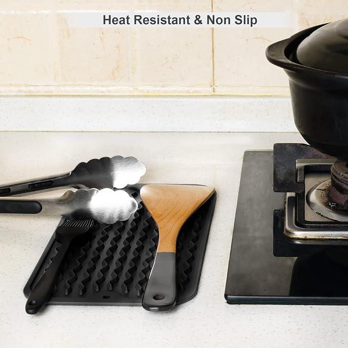ZLR 2 Pcs Silicone Sink Caddy Tray (6" x 12" / 153 x 305mm) - Narrow Sponge Holder for Kitchen Counter - Waterproof Dish Drying Mat, Non-Slip Soap Dispenser Mat & Bathroom Vanity Organizer (Black)