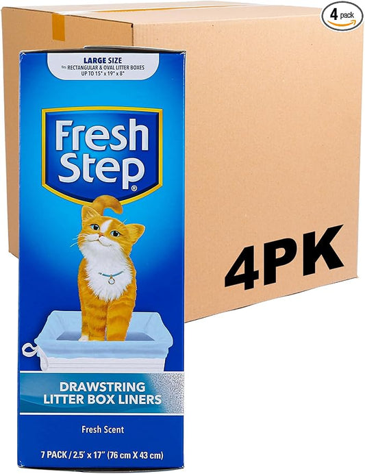 Fresh Step Drawstring Cat Litter Box Liners Scented Heavy Duty Large Oval Rectangle Pans 30x17 Inch 7 Count 4 Pack Easy Cleanup