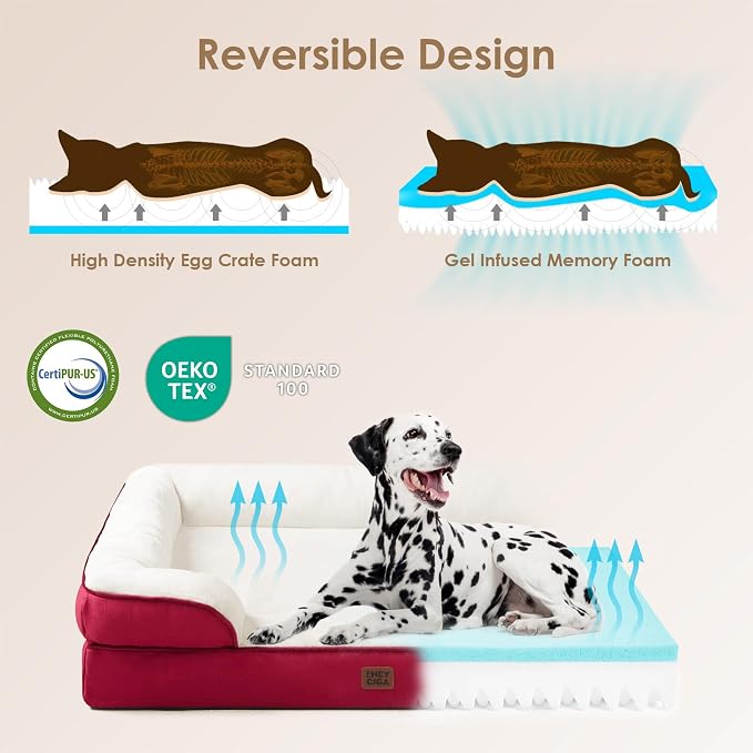 EHEYCIGA Orthopedic Dog Beds for Large Dogs, Waterproof Memory Foam Large Dog Bed with Sides, Non-Slip Bottom and Egg-Crate Foam Pet Couch Bed with Washable Removable Cover,Red