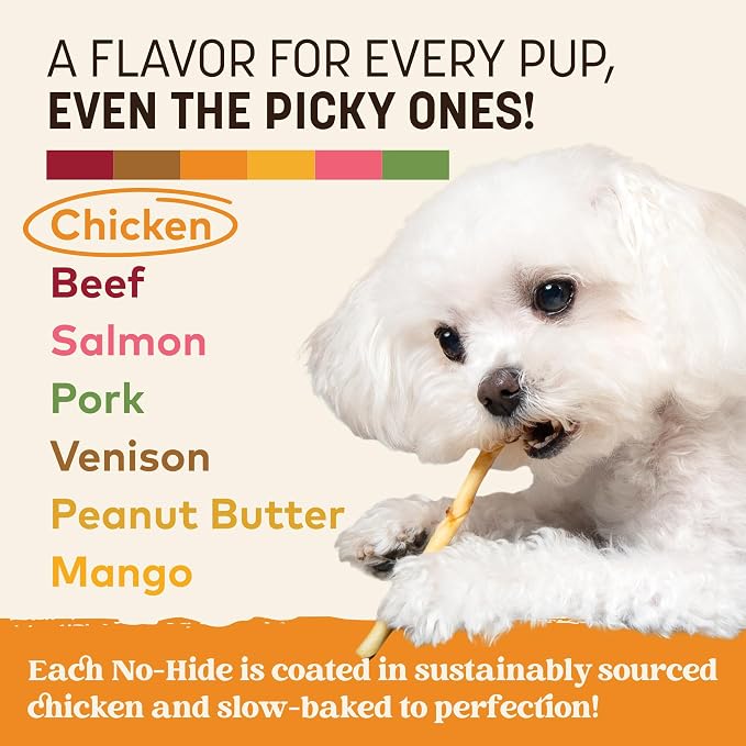 Earth Animal No Hide Stix - Long Lasting Rawhide Free Small Dog Chews Sticks, Chicken - 30 Count