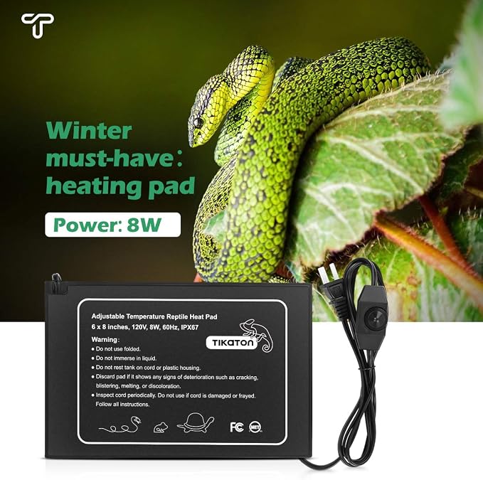 Tikaton Reptile Heat Pad - Adjustable Temperature Under Tank Heater for 10-20gal/30-40gal Tank, Terrarium Heat Mat for Turtle/Snake/Lizard/Frog/Spider/Plant Box (2 Pack-6" X 8")