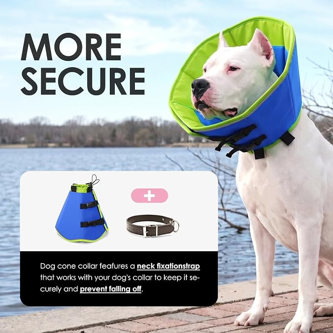 AOFITEE Cones for Dogs, Soft Dog Cone Collar to Stop Licking, Adjustable Dog Cones Alternative After Surgery for Large Dogs, Pet Cone for Wound Protection with Hook & Loop Closure(Bluegreen,Large)