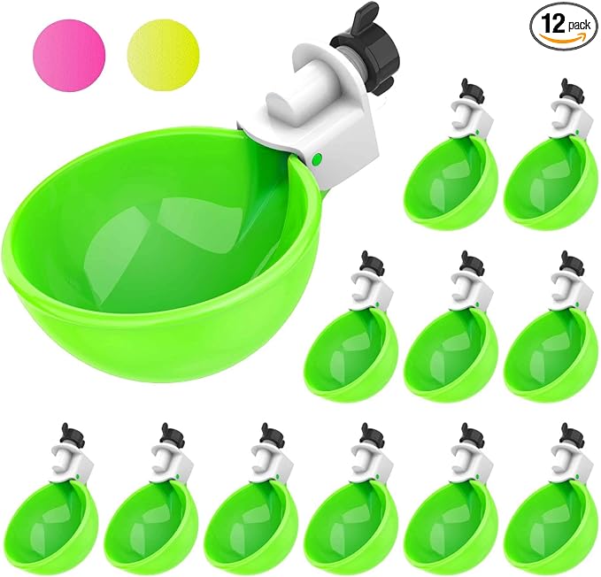 Lil'Clucker - Large Automatic Chicken Waterer Cups Suitable for Ducks, Geese, Turkeys, and Bunny Rabbit - Water Feeder Kit - Poultry Waterer (Green, 12 Pack)