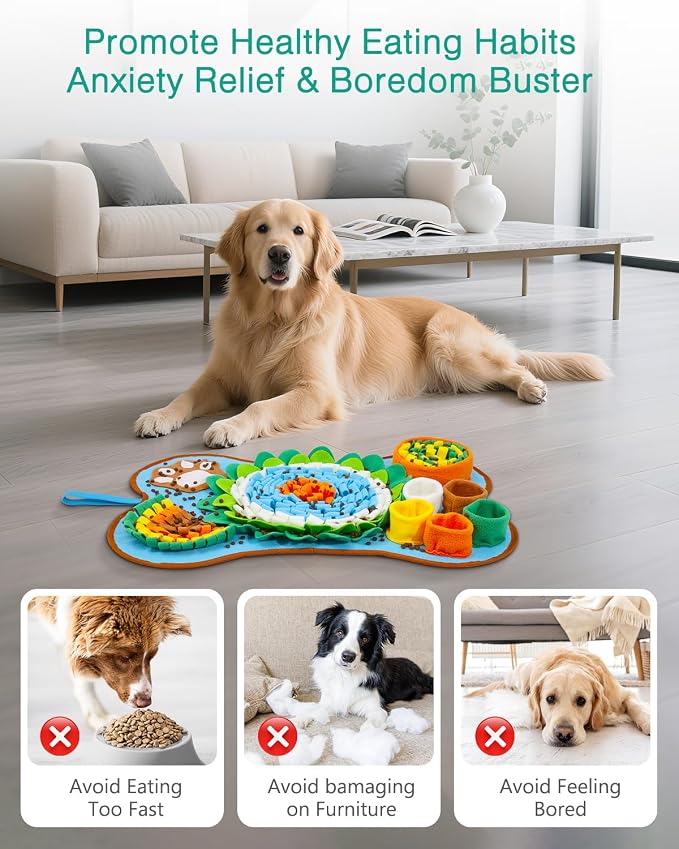 ORIA Snuffle Mat for Dogs, Interactive Slow Feeder Mat, Mental Stimulation, Boredom Busters, Anxiety Relief, Dog Puzzle Toy & Treats Hunting Game for Small Medium Dogs Puppies, 25''x17''