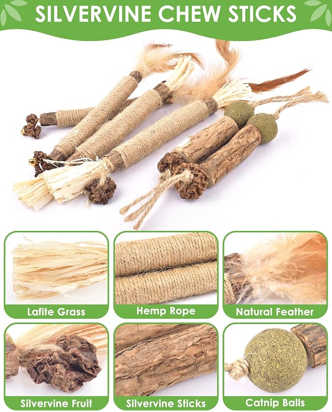 TINDTOP 15 Pack Silvervine Chew Sticks, Natural Catnip Chew Toys for Kittens Teeth Cleaning, Matatabi Dental Care, Increase Appetite, Calm Cat Anxiety and Stress