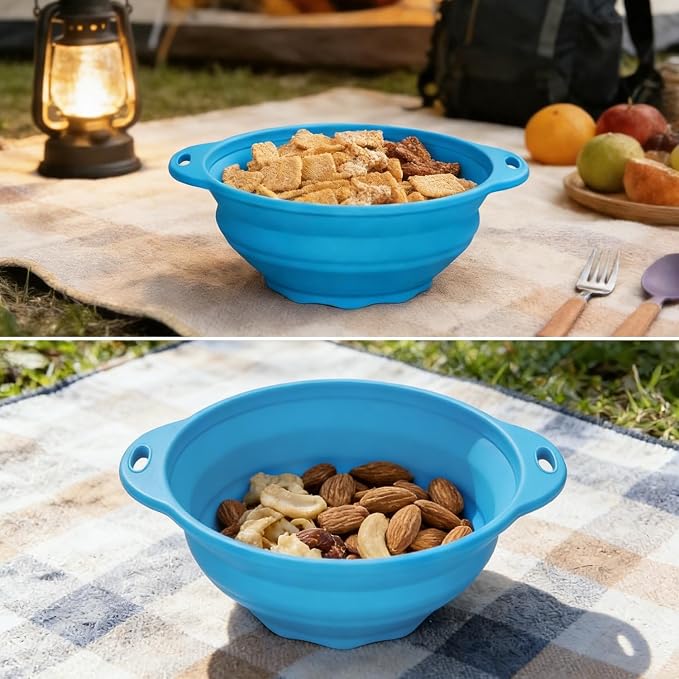 Collapsible Silicone Mixing Bowl - 1800ml(60 fl oz) - BPA Free, Dishwasher Safe, Non-Slip Base Salad Bowls for Kitchen, Camping & Travel (Blue)