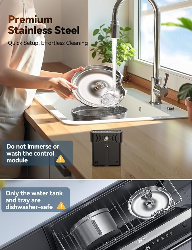 Wireless Cat Water Fountain - Safe Water-Electricity Separation, 3.5L Stainless Steel, XL Filter for Less Replacement, 4000mAh Battery, Motion Sensor & Ultra-Quiet Pump - FEELNEEDY