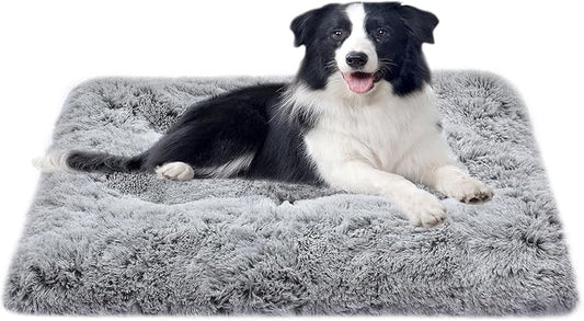 Dog Bed for Large, Medium, Small Dogs Breeds,Deluxe Plush Dog Crate Beds, Comfy Kennel Pad, Washable Pet Sleeping Mat, Non-Slip Bottom, Grey 40 X 28 in
