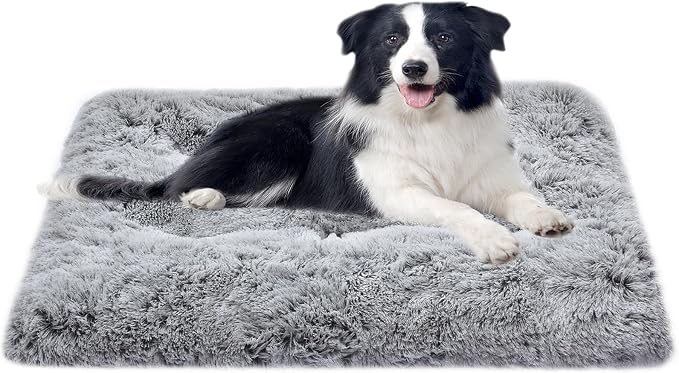 Dog Bed for Extra Large, Jumbo Dogs Breeds,Soft and Comfortable, Washable Plush Anti-Slip Pet Mat - Deluxe Fluffy Kennel Pad, Grey 48 X 29 in