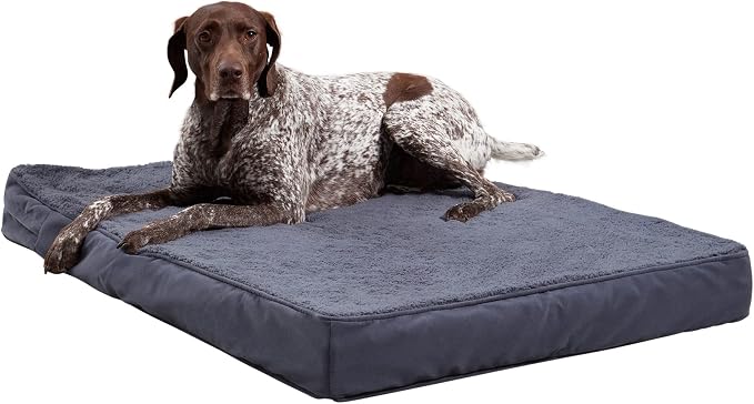 Happy Hounds Oscar Rectangle Orthopedic Foam Sherpa Dog Bed, Large (48 x 36 in.), Prussian Blue