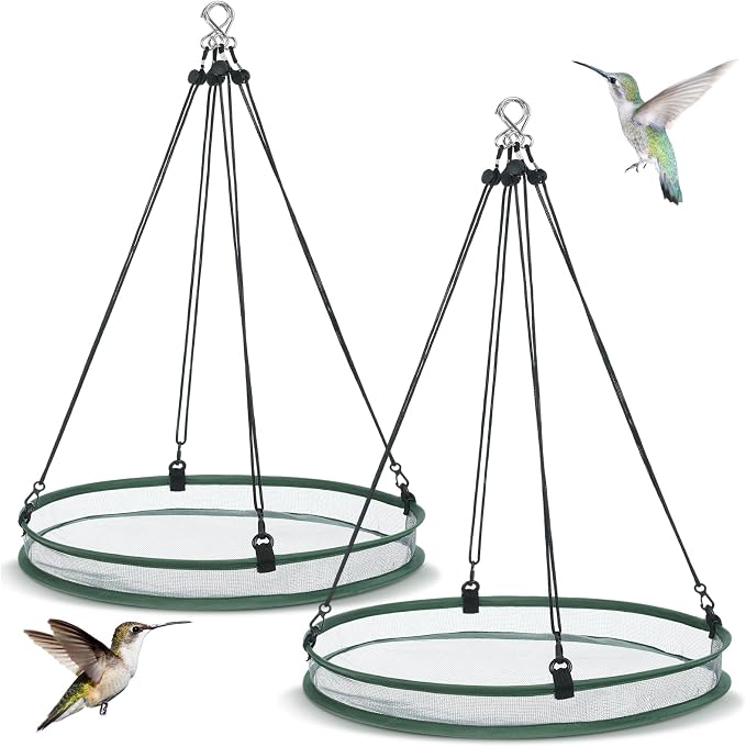 FoldTier 2 Pieces Universal Wild Bird Seed Catcher Hanging Hoop Platform Bird Seed Catcher Tray for Hummingbird Feeders Bee Feeder Outdoor Garden Accessories (20 Inch)