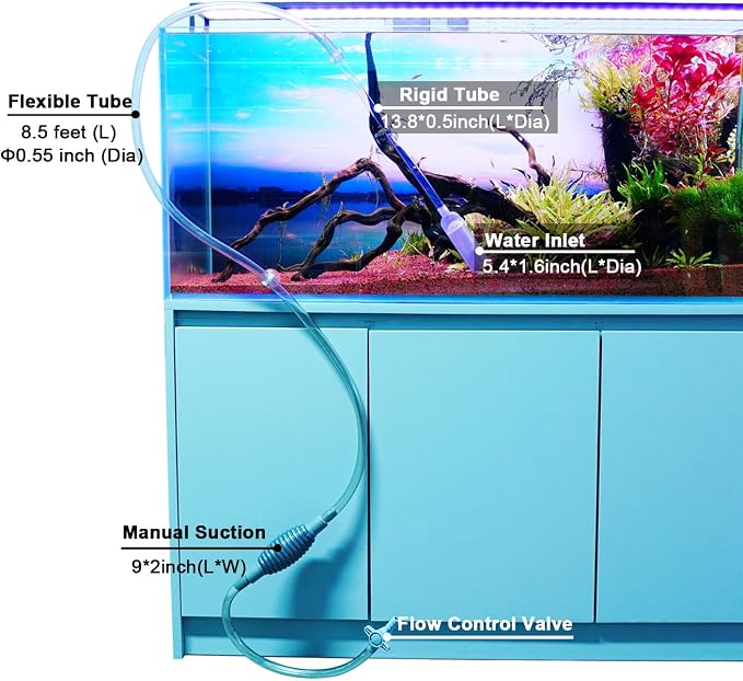 Fish Tank Cleaning Kit with Aquarium Siphon, Fish Net for Fish Tank, and Algae Scraper | All-in-One Fish Tank Cleaner for Various Tank Sizes