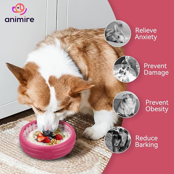 Dog Lick Bowl, Animire Freeze Lick Mat for Dogs, Non-Slip Slow Feeder Licking Bowl Enrichment Treat for Distraction Anxiety Relief, Food Grade Silicone, Dishwasher Safe(Rose,L)