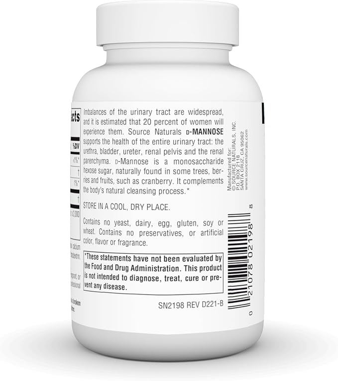Source Naturals D-Mannose, Potent Urinary Tract & Bladder Health Support*, 500mg - 60 Capsules