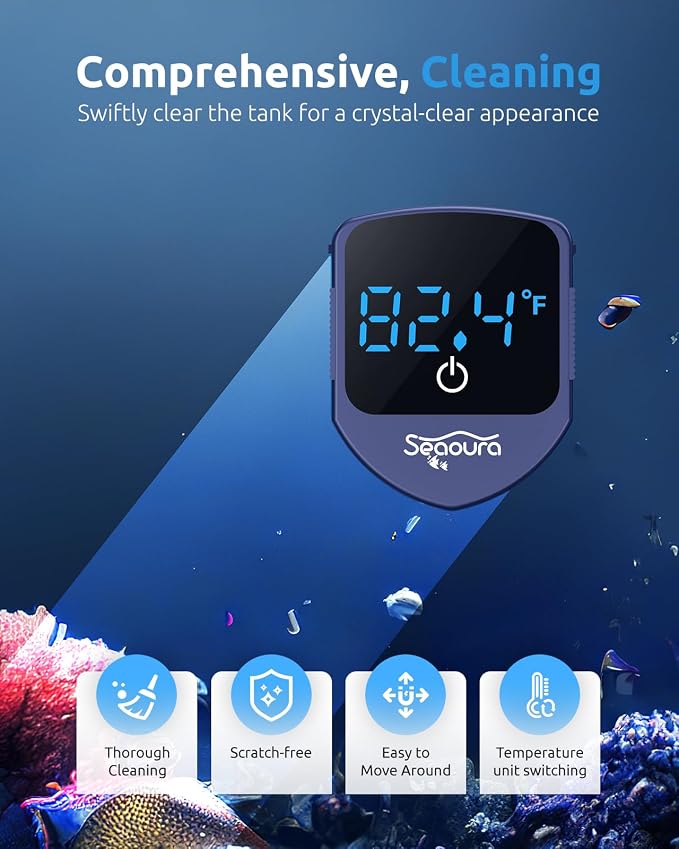SEAOURA 7-in-1 Aquarium Cleaning Tool and Aquariums Magnetic Cleaner with Thermometer