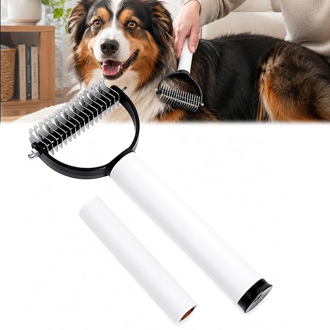 Deshedding Dog Brush with Dual-Sided Shedding Blade, Undercoat Rake & Dematting Comb, 2-in-1 Pet Hair Removal Tool for Dogs and Long-Haired Cats (Black-1PCS)