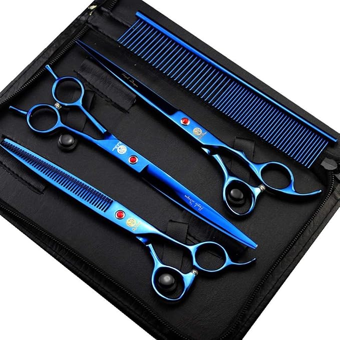 Purple Dragon 8.0" Titanium Multicolor Professional Pet Grooming Scissors Set,Straight & Thinning & Curved Scissors Shear with Bag for Dog Cat Grooming