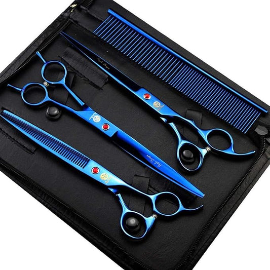 Purple Dragon 8.0" Titanium Multicolor Professional Pet Grooming Scissors Set,Straight & Thinning & Curved Scissors Shear with Bag for Dog Cat Grooming