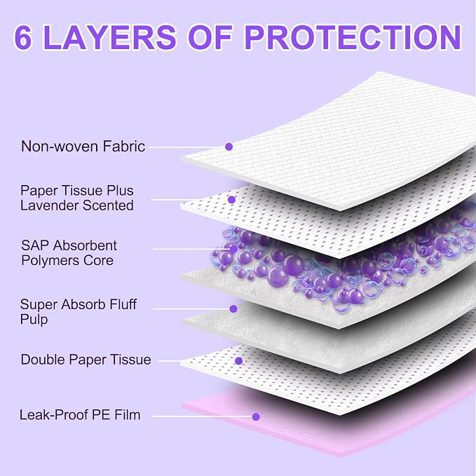 Boscute Lavender Scented Thicken 6 Layers Heavy Absorbent 30"x36" Pet Training Dog Pee Pads, Extra Large Polymer Leak-Proof Quick Dry Puppy Pee Pads, Disposable Pee Pads for Dogs Cats Rabbit 100Counts