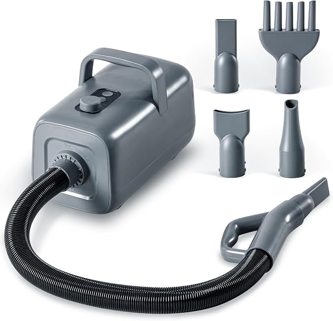 FansaFurn Professional 1550W High-Velocity Pet/Dog Grooming Dryer Blower - Adjustable Speed & Temperature with Heater & 4 Nozzle Attachments (Grey)
