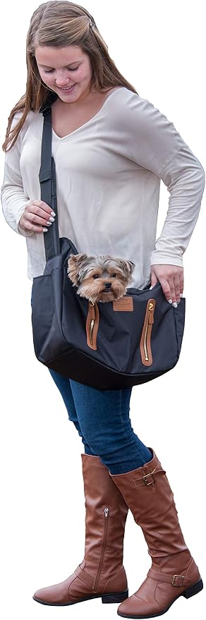 Pet Gear R&R Sling Carrier for Cats/Dogs, Storage Pockets, Removable Washable Liner, Zippered Top with Mesh Window, Black