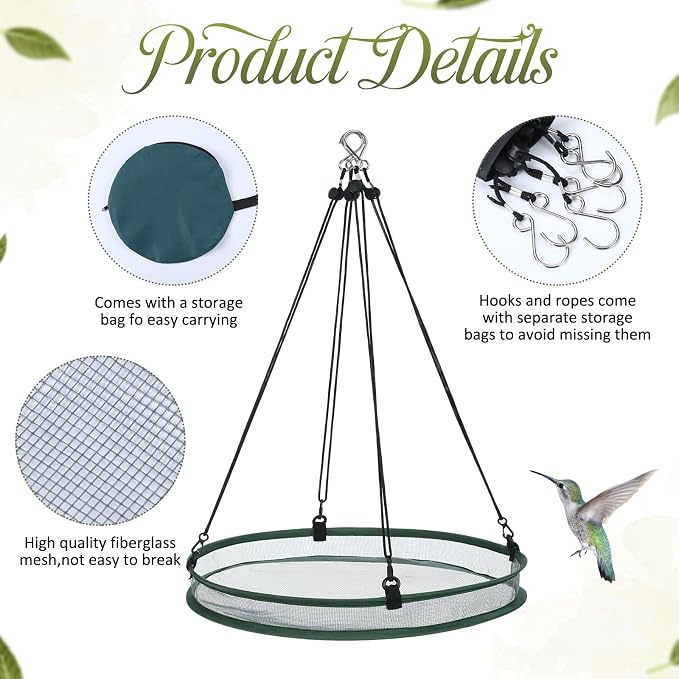 FoldTier 1 Pieces Universal Wild Bird Seed Catcher Hanging Hoop Platform Bird Seed Catcher Tray for Hummingbird Feeders Bee Feeder Outdoor Garden Accessories (20 Inch)