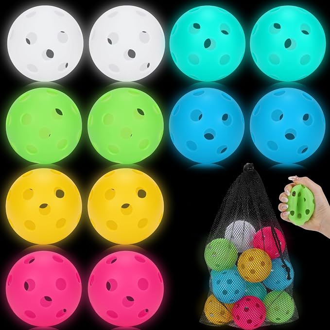 Coopay 3/6/12 Pack Practice Balls Glow in The Dark Baseballs Plastic Soft Baseballs with Drawstring Bag for Indoor Outdoor Night Training, Backyard Games Batting Hitting Softballs
