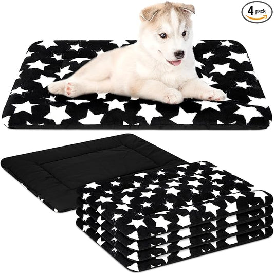 VitalCozy 4 Pcs Dog Crate Pads, Ultra Soft Warm Washable Anti-Slip Kennel Bed Mat for Pets, Reversible, Replaceable, Cage Liner for Small Medium Large Dogs and Cats(18 x 24 x 1.6 Inch,Star,Black)