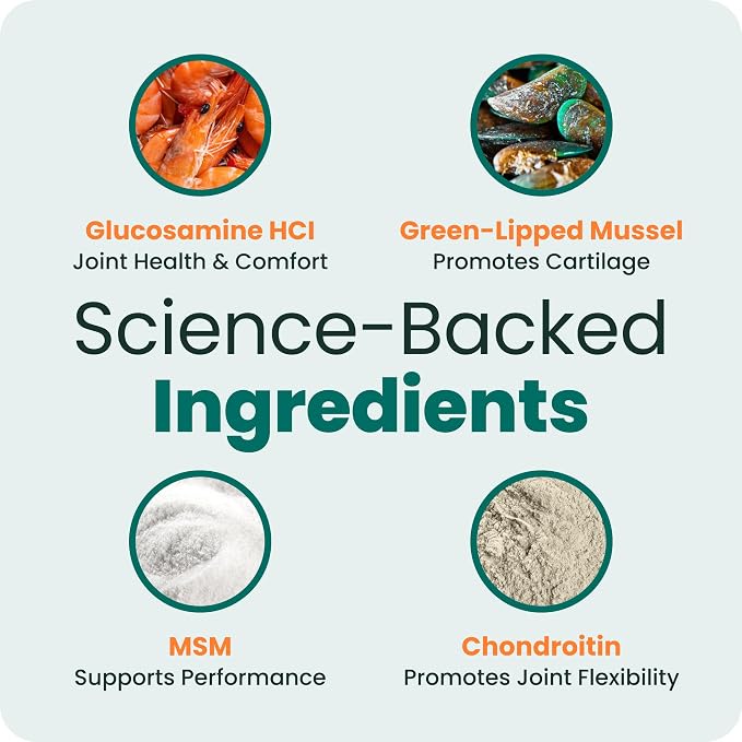 VetriScience Ultimate Strength Hip & Joint Supplement for Dogs – Supports Joint Health & Mobility, Vet-formulated w/Glucosamine, Chondroitin, MSM & Green-Lipped Mussel –Duck Flavor, 120 Chews