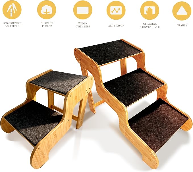 Dog Steps for Bed,Extra Wide Dog Stairs for Large Dogs，2-Step Bamboo Pet Ramp for Large Senior/Older Dogs or Pet Up to 160 Pounds Get to Couch Or High Bed (H:16 inch)