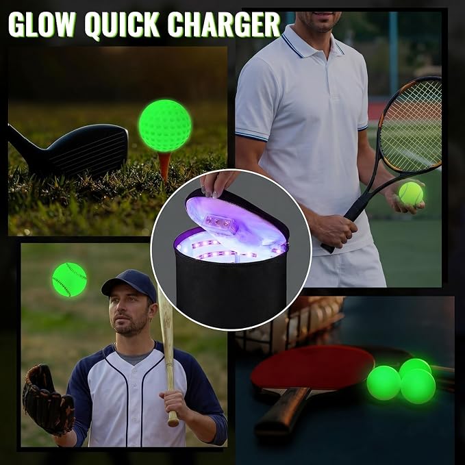 Hiboom 3 Pcs 3 Inch Glow in The Dark Baseballs UV Light Quick Charger Bag for Adults Playground Backyard Game Outdoor in The Dark Games