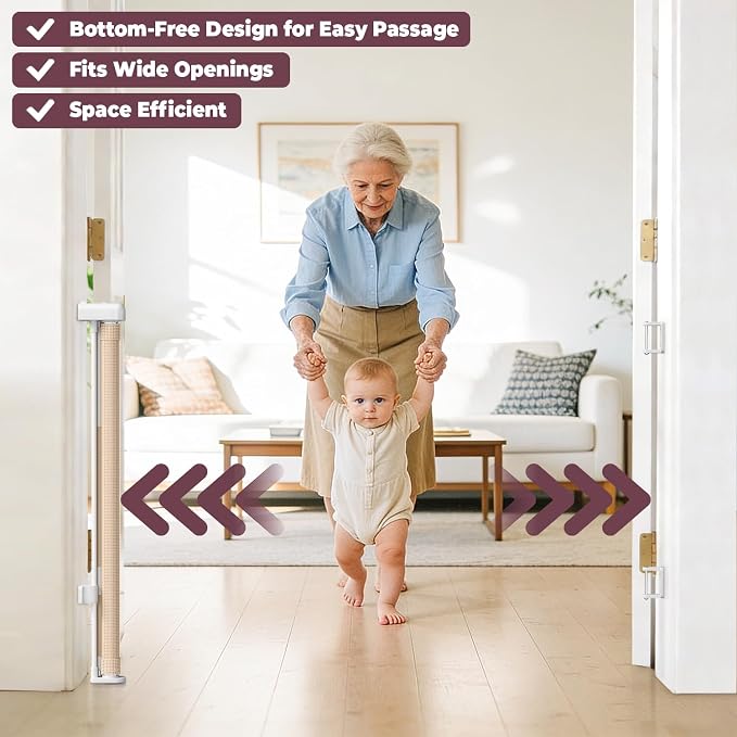 2Pack Retractable Baby Gates for Stairs, 58" Extra Wide Mesh Dog Gate for Doorways, Child Gate for Toddler Pet, Indoor and Outdoor Use, Easy Install, 34" Height, Beige