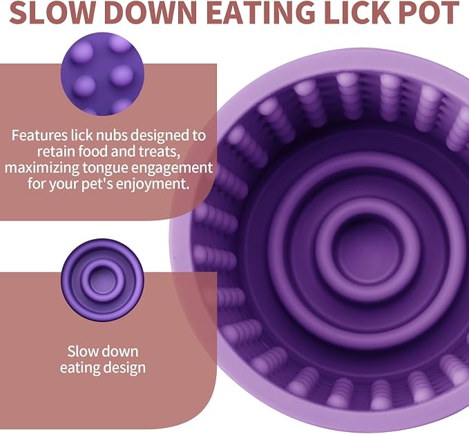 Dog Lick Bowl, Bestalk Anxiety Relief Slow Feeder Dog Lick Mat Treat Dispenser, Non-Slip Dog Licking Bowl Dog Enrichment Toys for Small Medium and Large Breed Dogs, BPA Free Silicone(Purple,S)