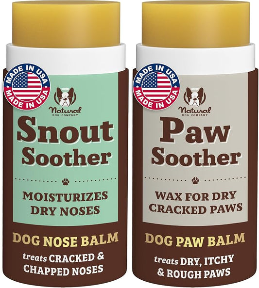 Natural Dog Company Paw & Snout Care Bundle – Lick-Safe Balm & Wax for Dry, Cracked Paws + Balm for Dry, Cracked Snouts · Coconut Oil, Shea Butter & Vitamin E · All Breeds & All Life Stages