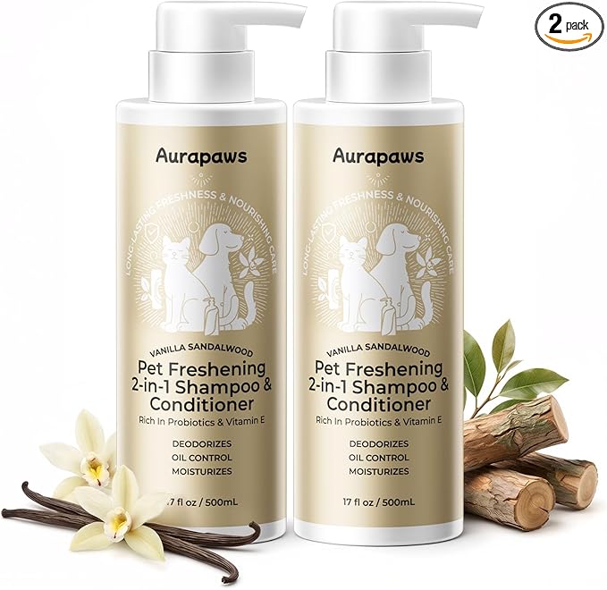 Probiotic Dog Shampoo and Conditioner Set for Sensitive Skin, Itchy Skin Relief, Deodorizing Dog Shampoo, Smelly & Moisturizes for All Breeds & Puppies, Vanilla Sandalwood, 17 oz(Pack of 2)