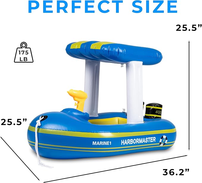 Police Boat Inflatable Pool Floats Kids, Toddler Harbor Master Police Patrol Inflatable Boat Pool Float Ride On, Fun Water Toy Squirter Pool Toy, Police & Fire Rescue Theme Pool Raft for Boys, Girl