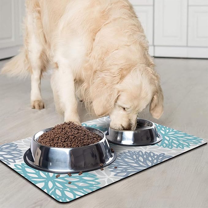 Dog Food Mats for Floors, Absorbent and Quick-Drying Pet Cat Food Mat,Anti-Fouling and Easy-to-Clean Pet Feeding Mat,Dog Bowl Mat for Messy Drinking Water Bowls.16x24, Bohemia Dahlia Floral Style