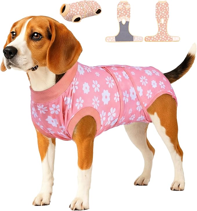PetWarm Recovery Suit for Dogs, Dog Surgical Recovery Suit Female and Male, After Surgery Dog Onesie, Anti-Licking Dog Surgery Recovery Suit, Flower Pattern, Yellow, S
