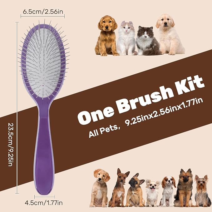2PCS Slicker Brush for Dogs, Professional Pet Grooming Brush, 27mm Oval Stainless Steel Pin, Sparkle Glitter Handle, Anti-Static Round-Tipped Pins, Gentle Massage & Shedding Comb for Long Haired Dogs