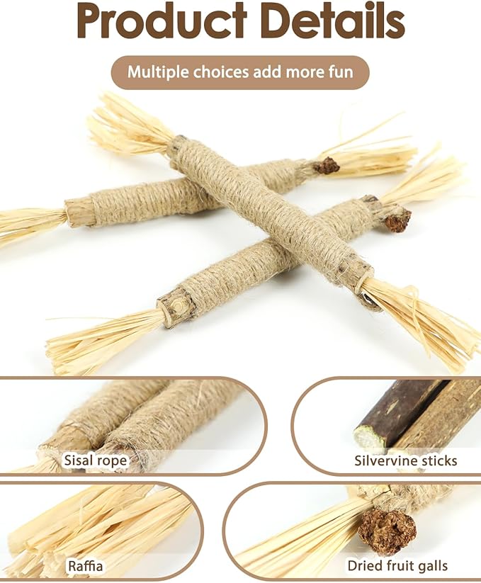 Tocirelo 12 Pack Cat Dental Chew Toys for Indoor Cats Teeth Cleaning and Teething Calming，Natural Silvervine Sticks