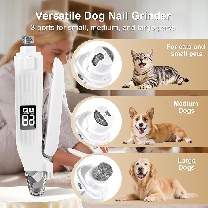 Dog Nail Clippers with Light, 2-in-1 Dog and Cat Nail Clipper with Grinder, Quiet Pet Nail Trimmer for Small Medium Large Dogs and Cats, USB Rechargeable