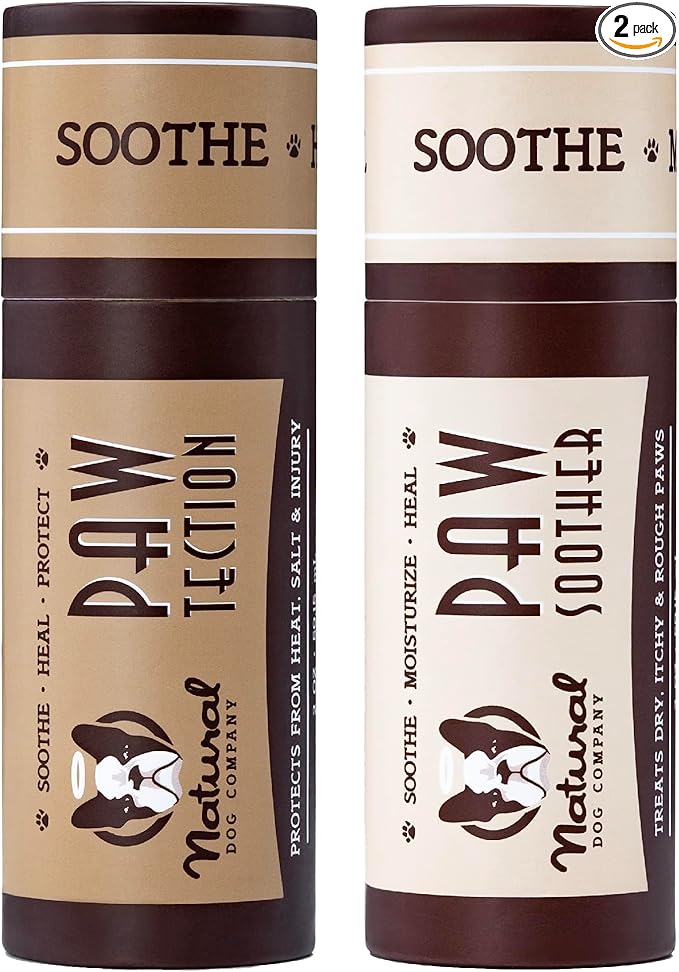 Natural Dog Company Paw Balm & Wax Bundle, Paw Soother + PawTection, Protects & Heals Dry, Cracked Dog Paw Pads, Paw Pad Protector for Exteme Weather, Lick-Safe, Coconut Oil, 2oz Sticks