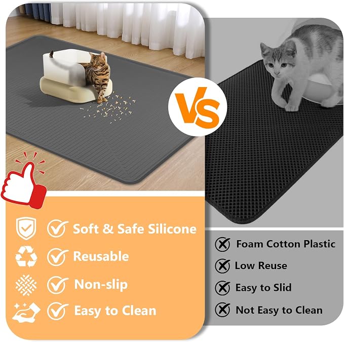 Silicone Cat Litter Mat, 45" x 30" Extra Large Litter Trapping Mat for Litter Box, Leak-Proof, Non-Slip, Kitty Litter Mats with Soft Texture for Floor, Keeping The Floor Clean (Dark Grey)