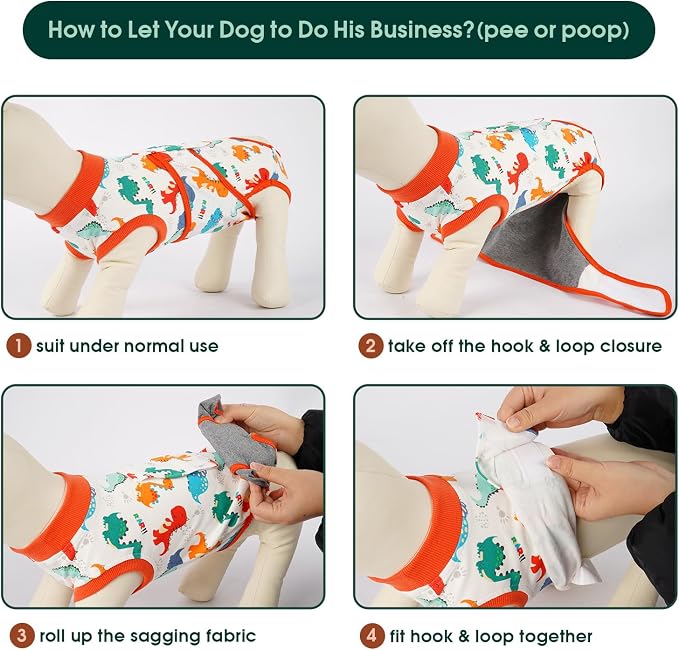 Kuoser Dog Surgery Recovery Suit, Soft Breathable Dog Recovery Suit for Female Spay Male Nueuter, Anti Licking Puppy Onesie Pet Surgical Suit for Dogs Abdominal Wounds Skin Disease, Dinosaur M
